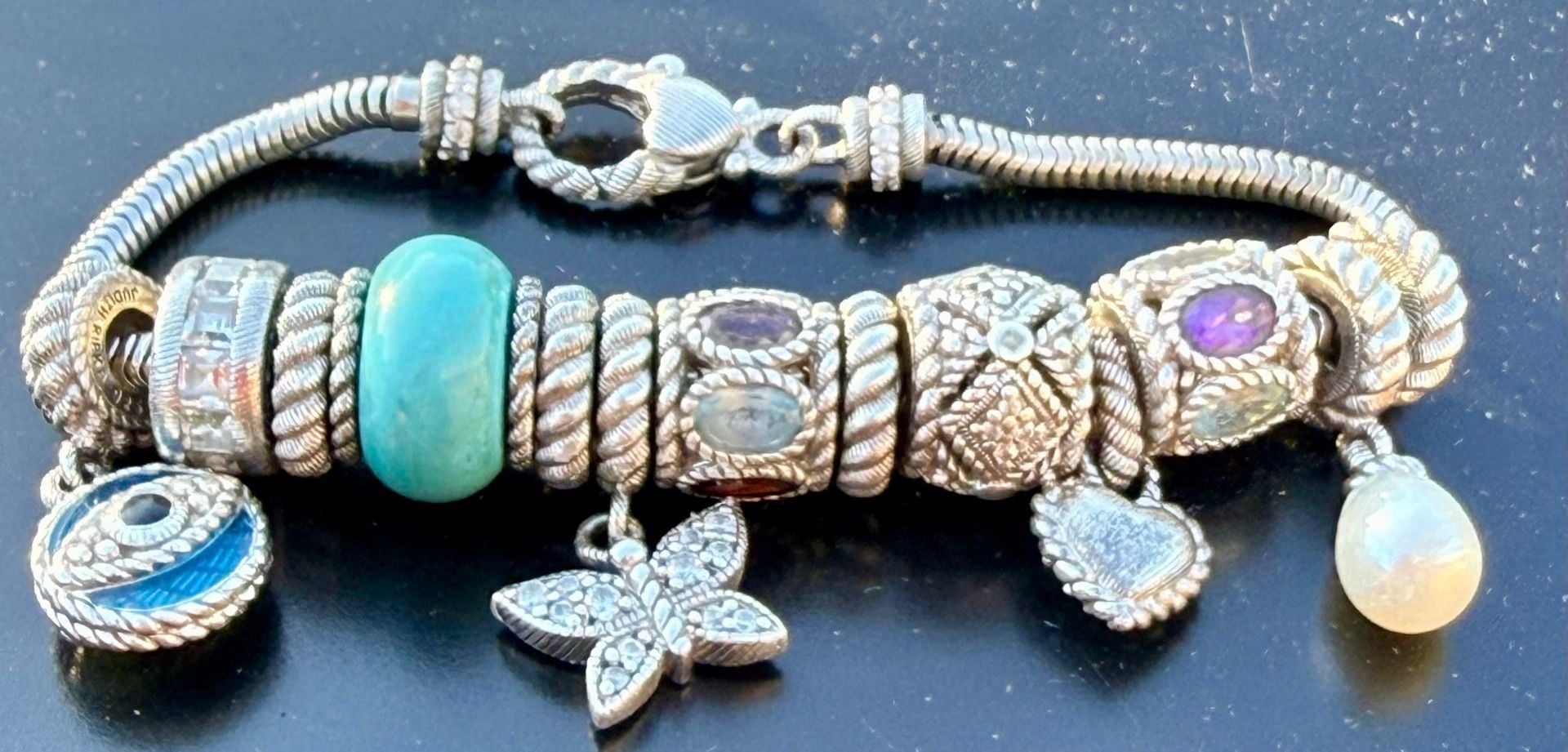 Judith Ripka Sterling Collection Charm Bracelet With Multi-Gemstone And Decorati